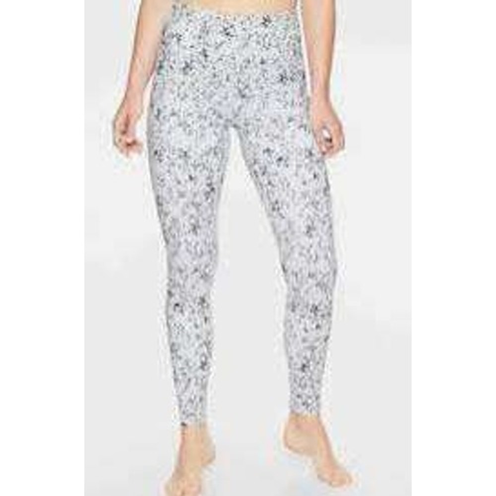 Athleta High Rise Leggings White Gray Speckled Print Yoga Pants Womens XXS